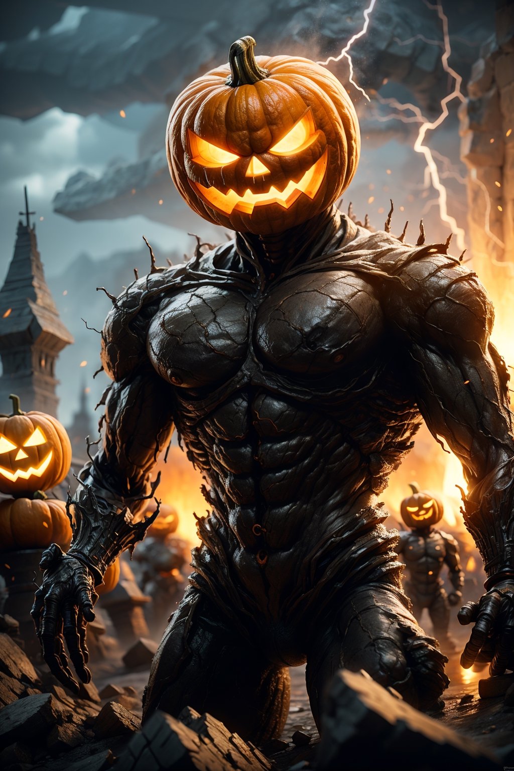 Jack o 'Lantern,  black humanoid made of rock, on Tensor.Art