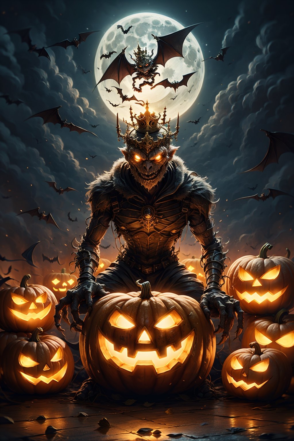 jack-o'-lantern monster,  moon,  bat \(animal\) on Tensor.Art