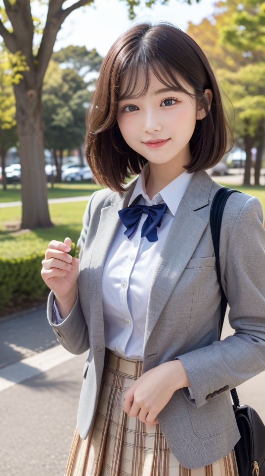 (((((masterpiece,  highest quality)))))),  a beauty girl、Brown hair、Shorthair、High school students、student clothes、Dark bl...