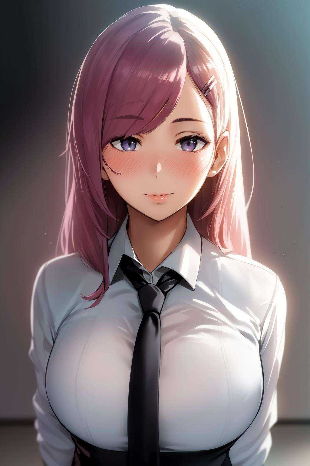 best quality, 1girl, hairclip, necktie,collared shirt, white shirt,garter straps , colorful theme, (best quality, high quality, high resolution), realistic, ultra-detailed, highly detailed face features, absurdres, grey hair, realistic lighting and reflections, highly detailed face features, see through shirt, best photo,high quality illustration<lora:NeisanStyle:0.6>,4k,4k resolution,8k,aesthetic,airbrush,atmospheric,beautiful,