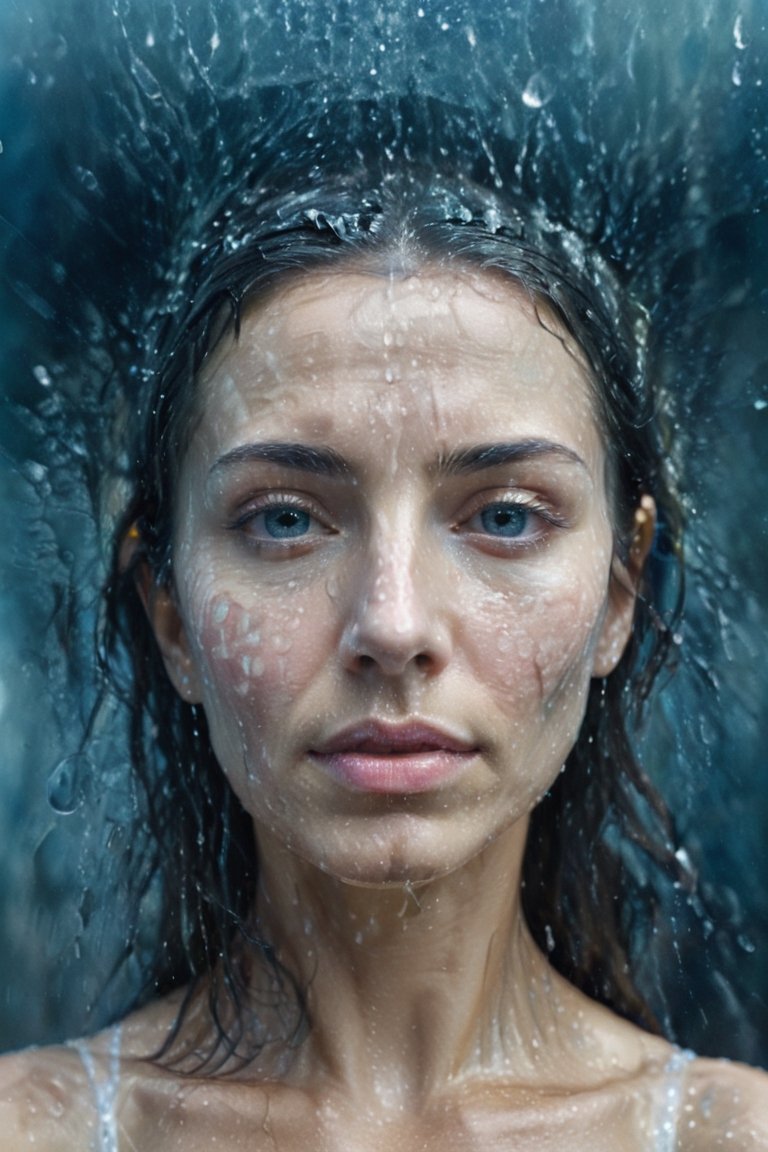 Visage of a woman made from water,  looking at the viewer,  close too viewer on Tensor.Art