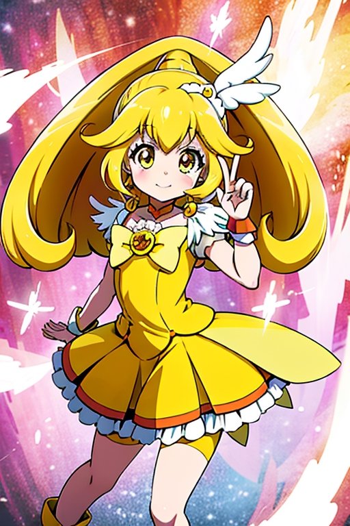 a woman in a yellow dress and a hat with a bird on her head,  symphogear,  anime girl named lucy on Tensor.Art