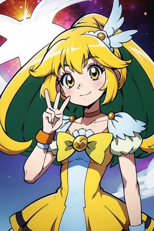 a woman in a yellow dress and a hat with a bird on her head,  symphogear,  anime girl named lucy on Tensor.Art