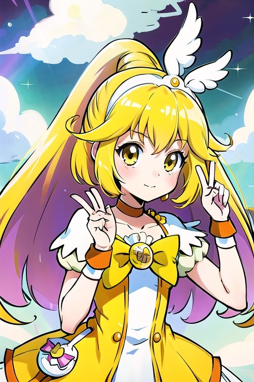 a woman in a yellow dress and a hat with a bird on her head,  symphogear,  anime girl named lucy on Tensor.Art