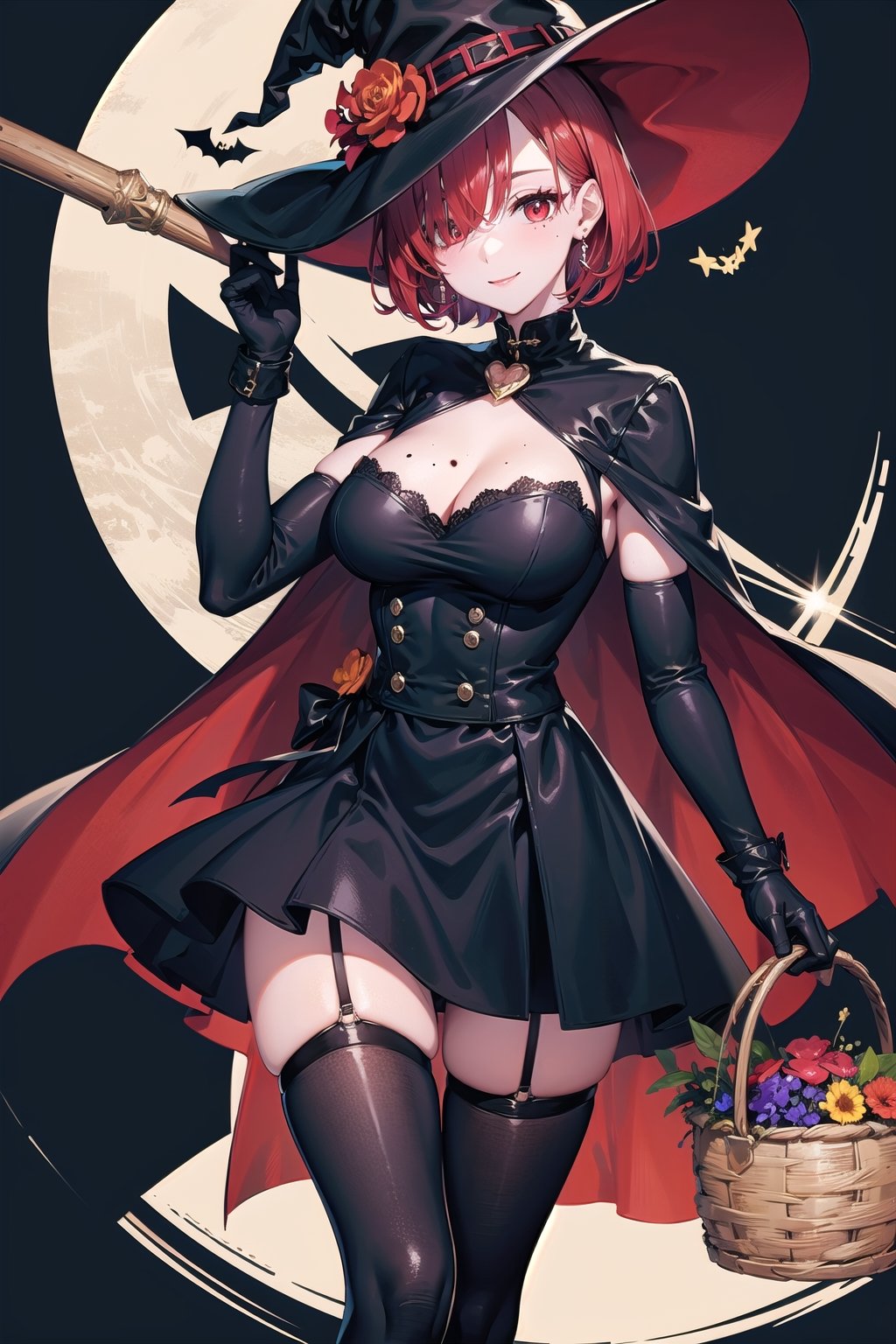 better witch,  black background,  large breasts on Tensor.Art