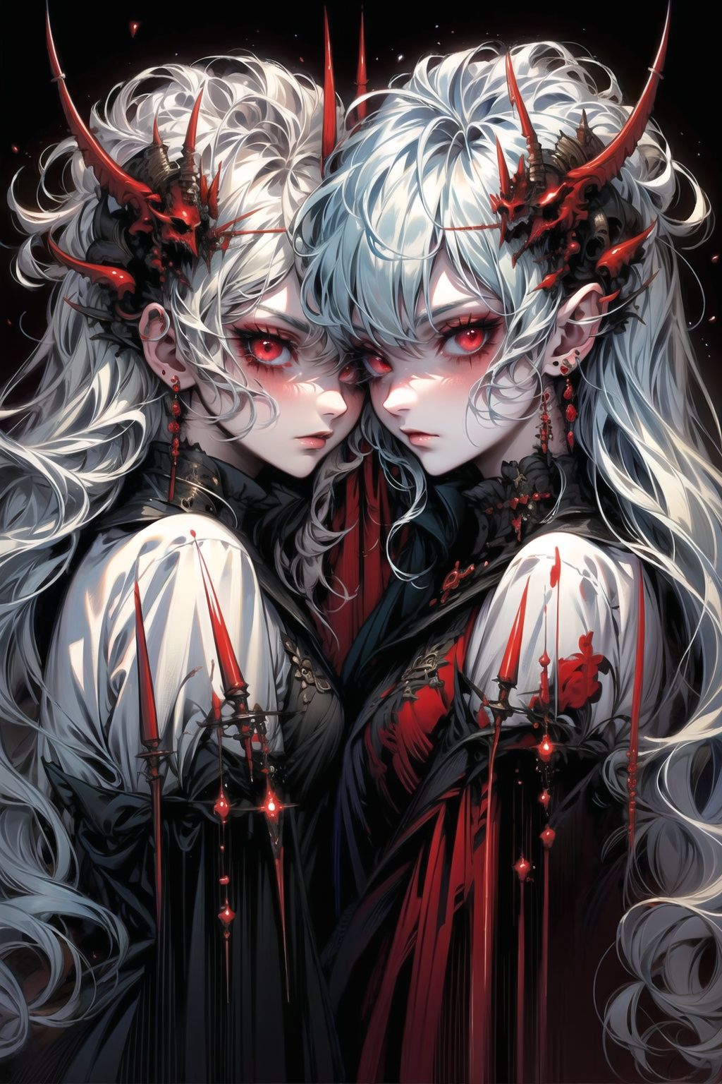  Best quality,8k,cg,2_girls,monster,red-eye