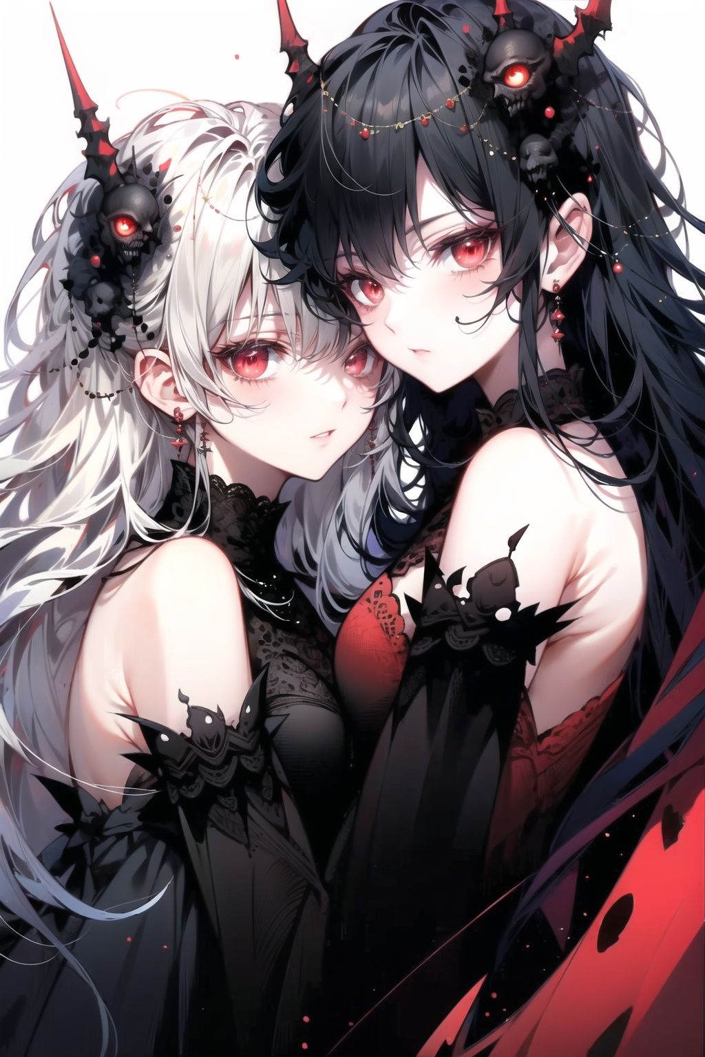  Best quality,8k,cg,2_girls,monster,red-eye