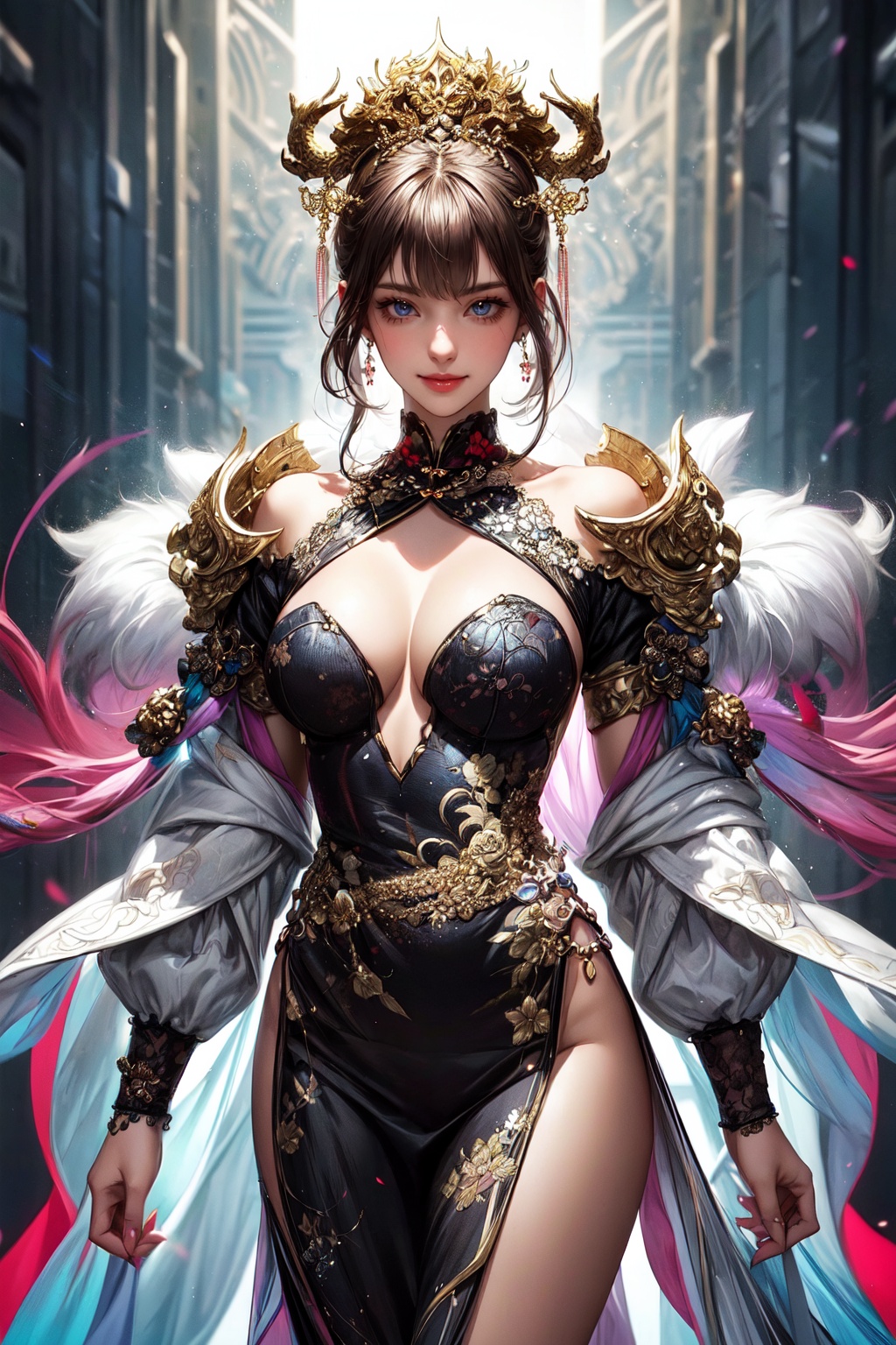 A whimsically chaotic ensemble of mismatched patterns and textures,  this post-modern fashion concept art bursts with vibr...