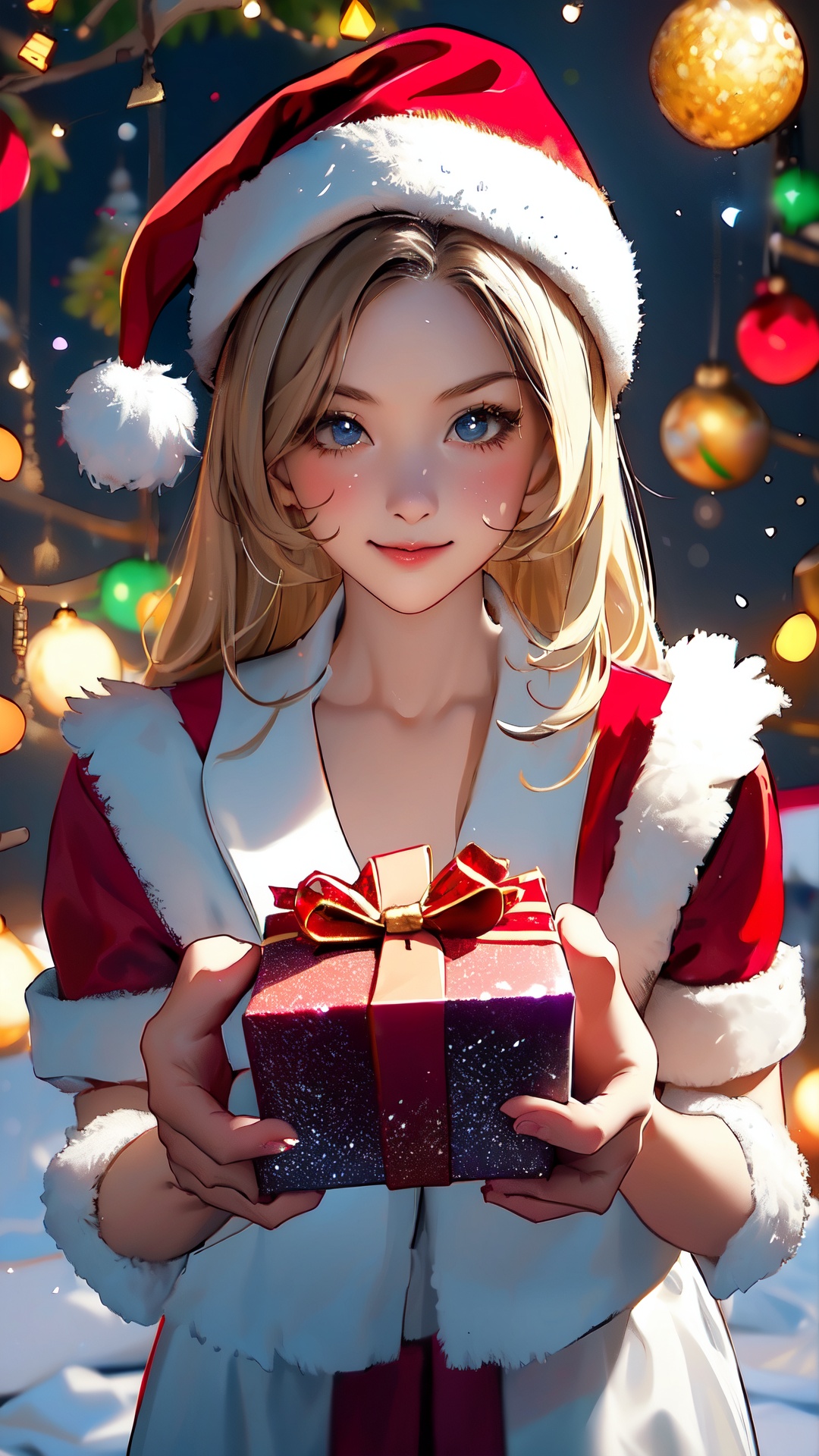 Embrace the festive spirit with this heartwarming prompt: "Illustrate a charming scene of a cute little girl adorned in a...