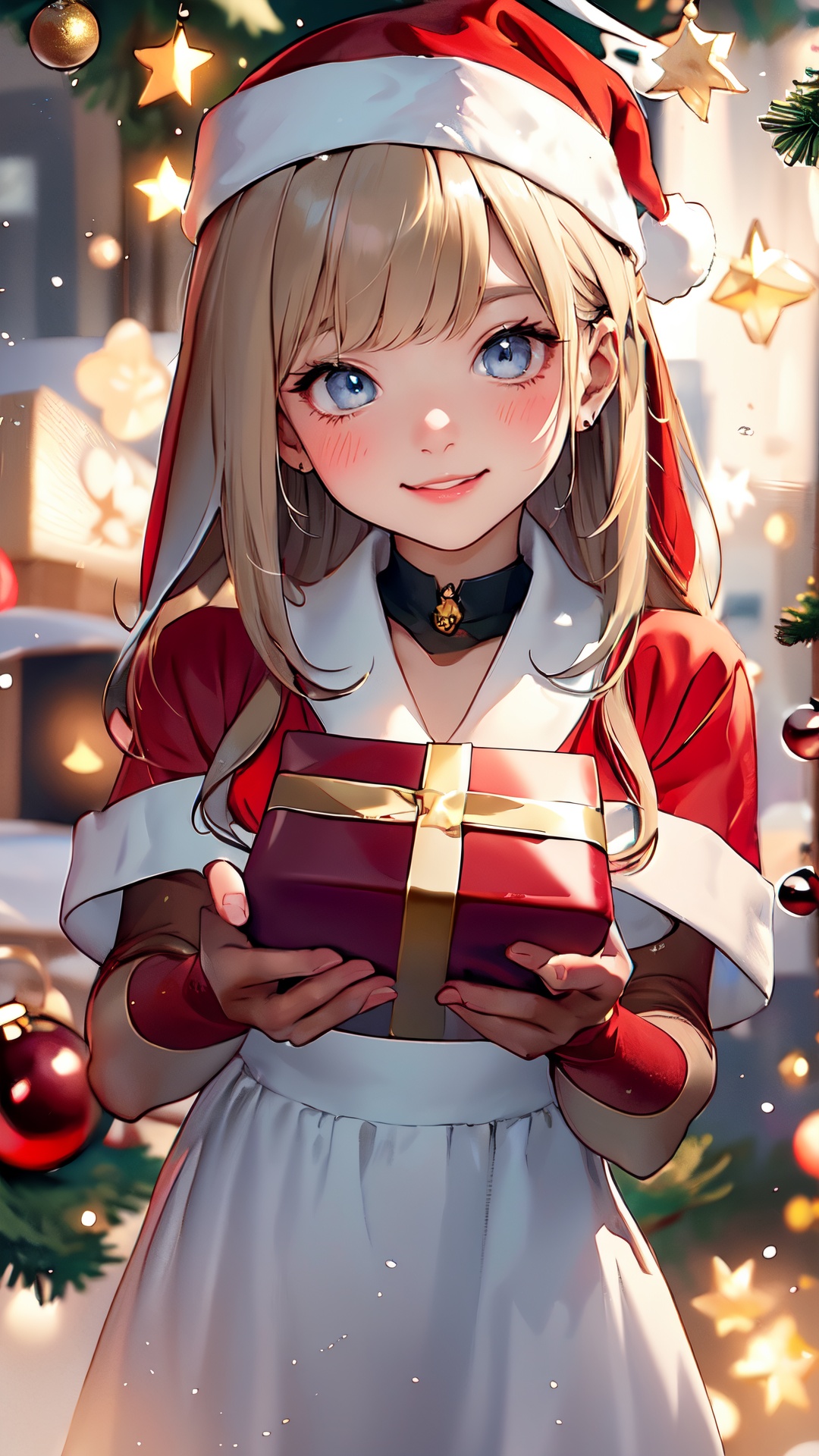 Embrace the festive spirit with this heartwarming prompt: "Illustrate a charming scene of a cute little girl adorned in a...