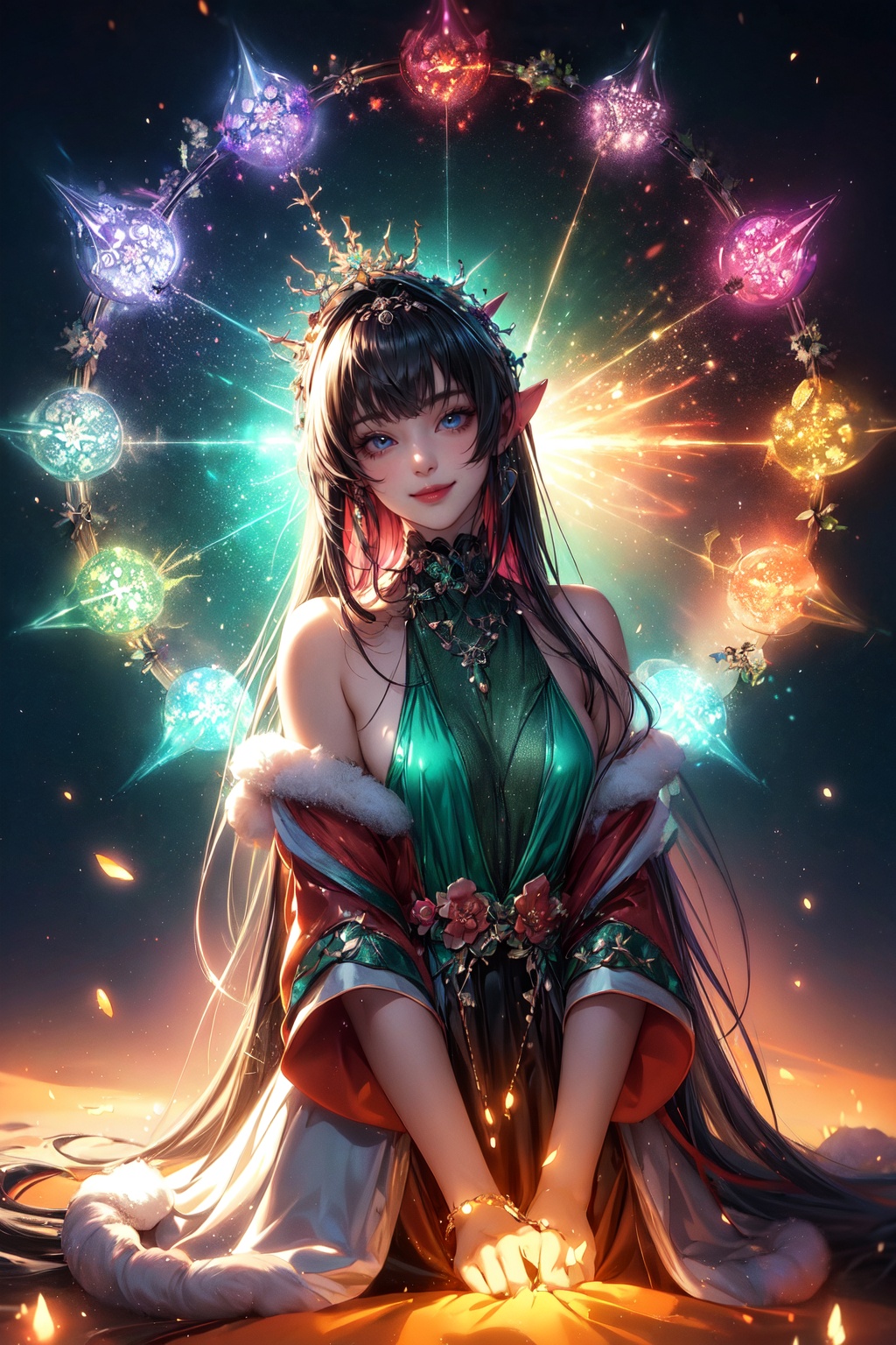 santa costume,  solo,  a dreamscape aesthetic in Tangerine theme atmosphere on Tensor.Art