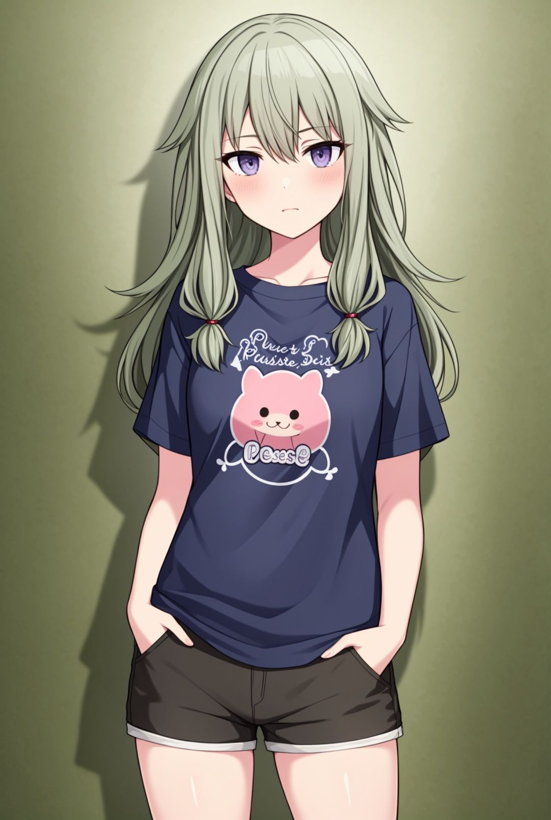 blush，masterpiece, best quality, t-shirt,shorts