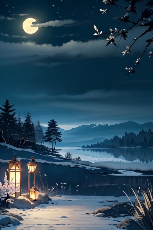  Best quality,16k,cg,moon,tree