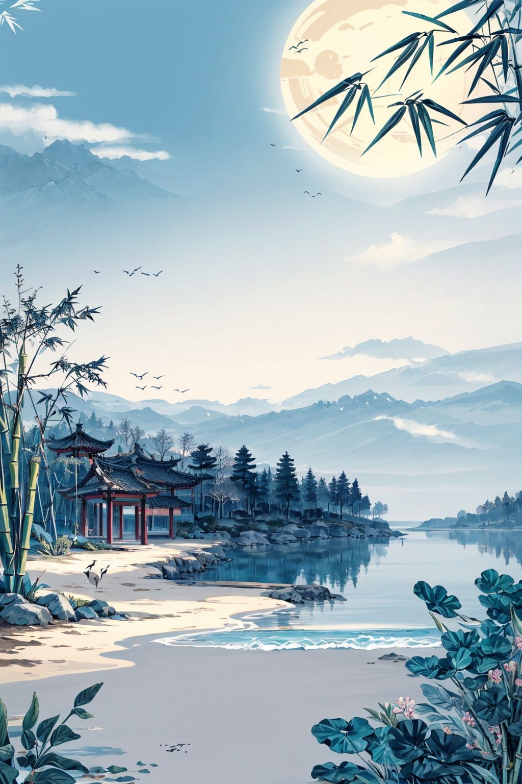 Bamboo, no people, birds, sand, beach, outdoor, nature, plants, scenery, Qixi, trees