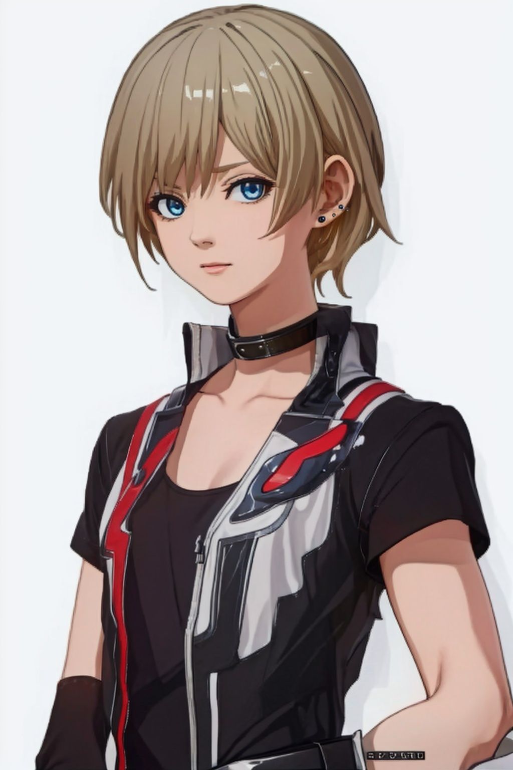  (masterpiece:1.3), (the best quality:1.2), (super fine illustrations:1.2), (Masterpiece), high quality, high detail,((white background:1.2)), looking at viewer, (SOLO:1.4),outline,,simple background,boots, jacket, black gloves, armor, blue eyes, collar, breasts, black legwear, elbow gloves, gloves, choker, thighhighs, short hair, jewelry, blonde hair, 1girl,****_female, fu hua