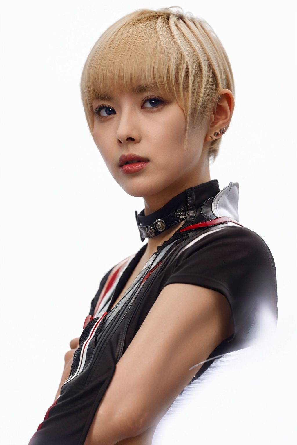  (masterpiece:1.3), (the best quality:1.2), (super fine illustrations:1.2), (Masterpiece), high quality, high detail,((white background:1.2)), looking at viewer, (SOLO:1.4),outline,,simple background,boots, jacket, black gloves, armor, blue eyes, collar, breasts, black legwear, elbow gloves, gloves, choker, thighhighs, short hair, jewelry, blonde hair, 1girl,****_female