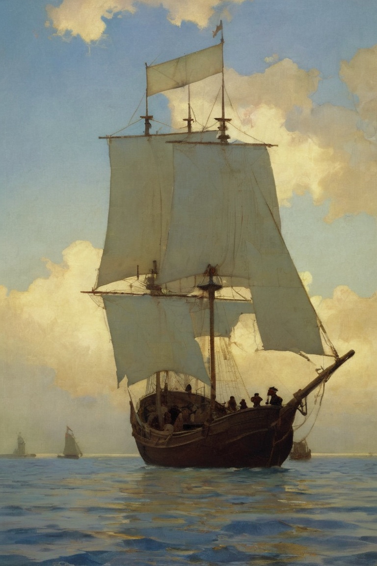 pirate ship with sails of silk by N. C. Wyeth on Tensor.Art