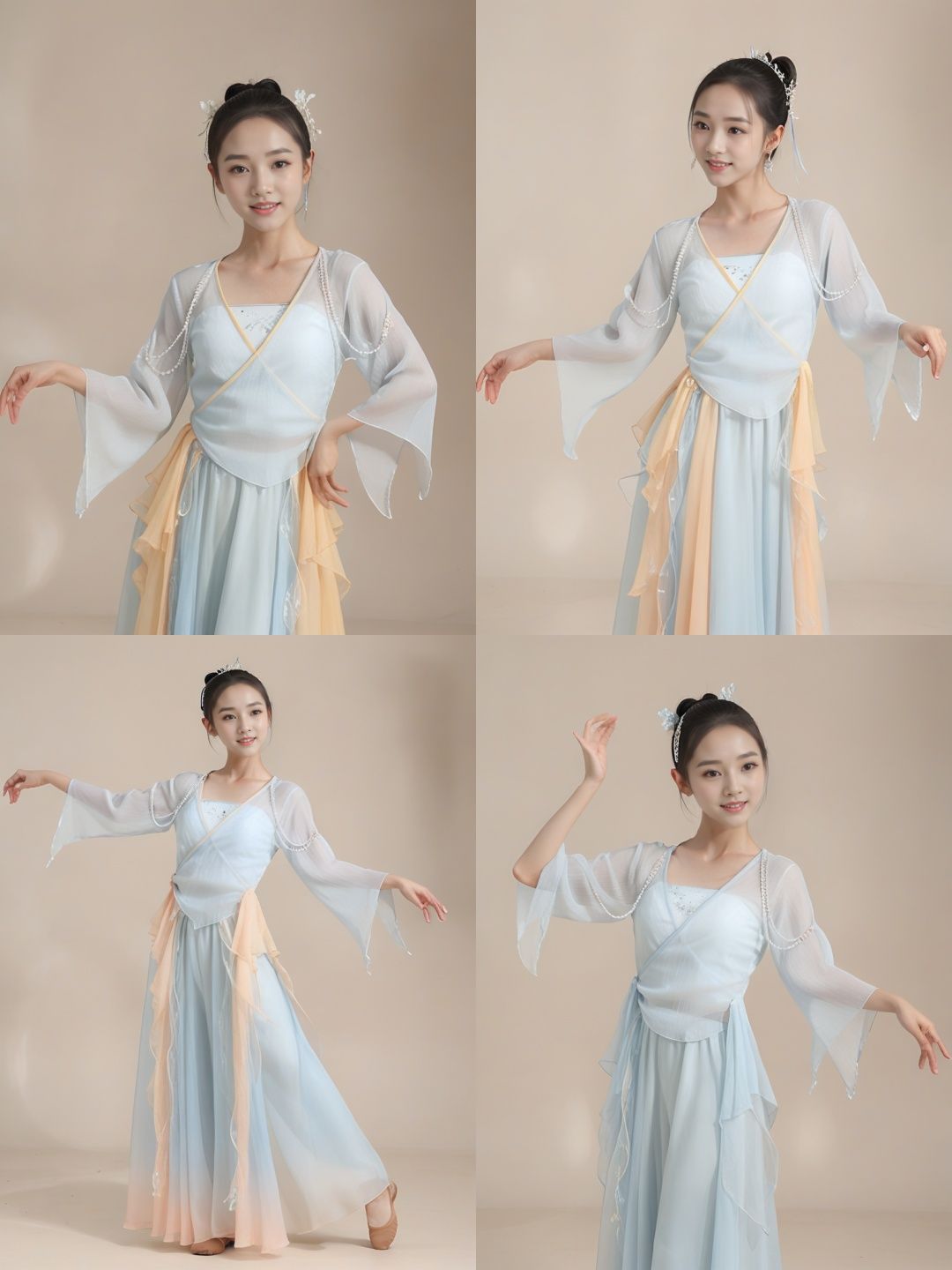 best quality,highly detailed,dancing,zgirl,dancedress,smile <lora:clothes21-000012:0.8>,full  body,headwear,see through,Palace,<lora:zgirlxl8-000020:0.4>,indoor,tiara,headwear,hair_bun,single_hair_bun,hair_ornament,hoop earrings,stage,