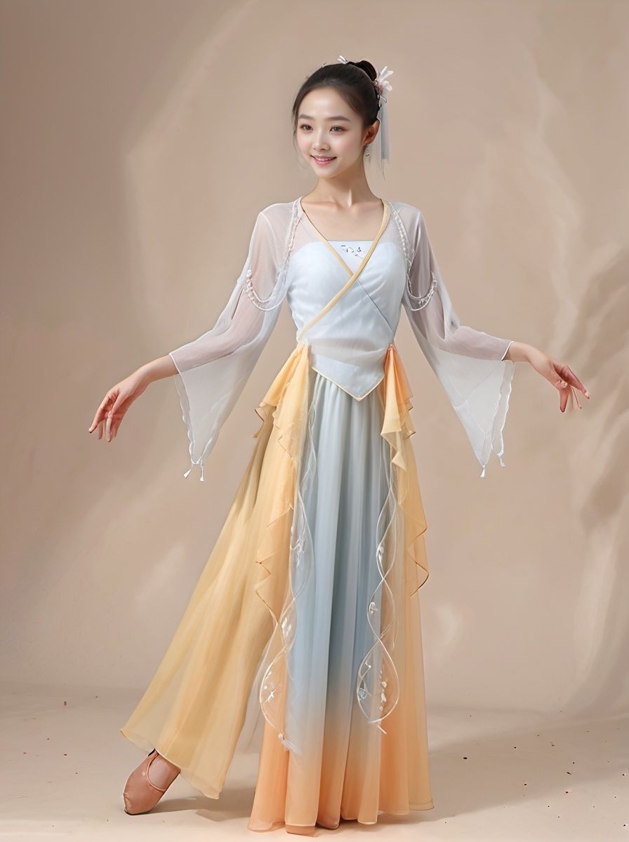  best quality,highly detailed,dancing ,
dancedress, smile ,full body,headwear, see_through, Palace , indoor,Chinese architecture, dancedress