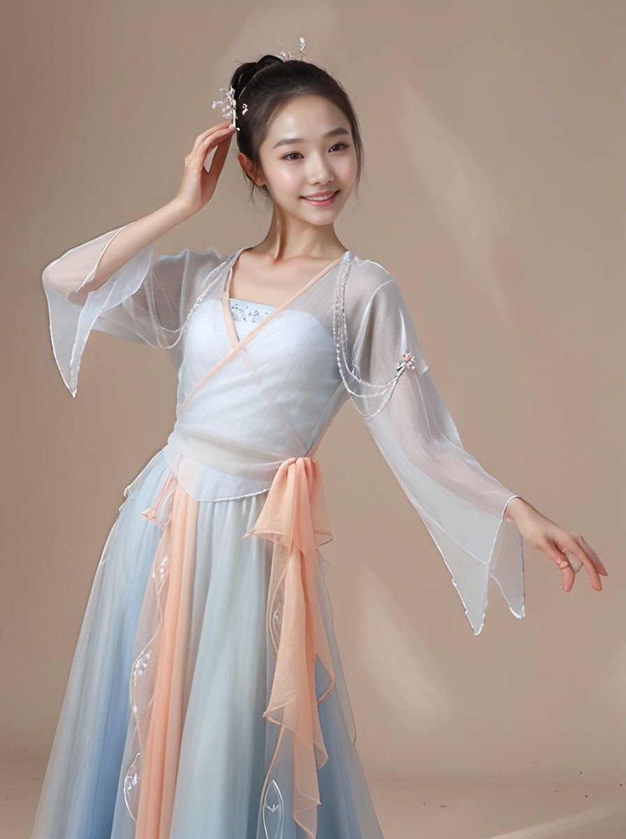  best quality,highly detailed,dancing ,
dancedress, smile ,full body,headwear, see_through, Palace , indoor,Chinese architecture, dancedress