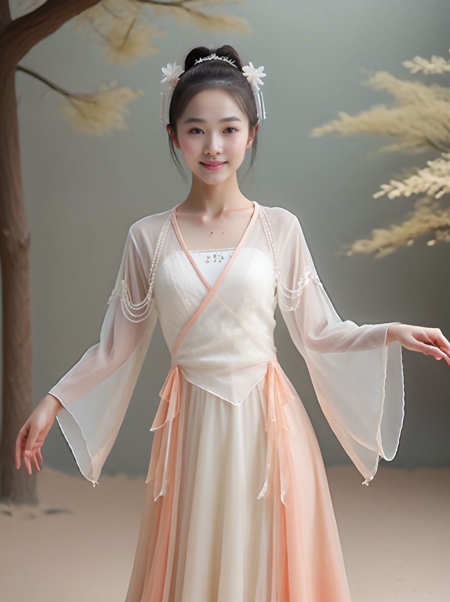  best quality,highly detailed,dancing ,
dancedress, smile ,full body,headwear, see_through, Palace , indoor,Chinese architecture, dancedress