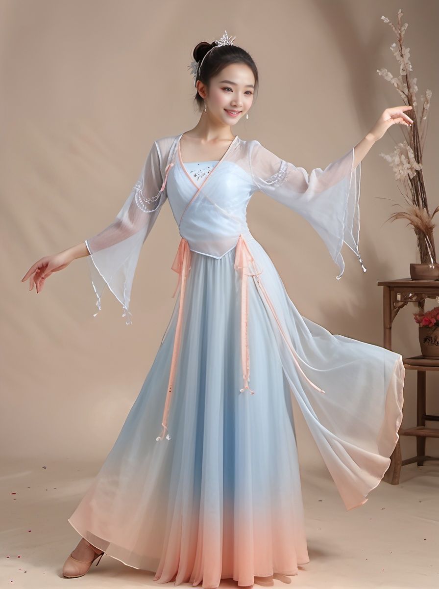  best quality,highly detailed,dancing ,
dancedress, smile ,full body,headwear, see_through, Palace , indoor,Chinese architecture, dancedress