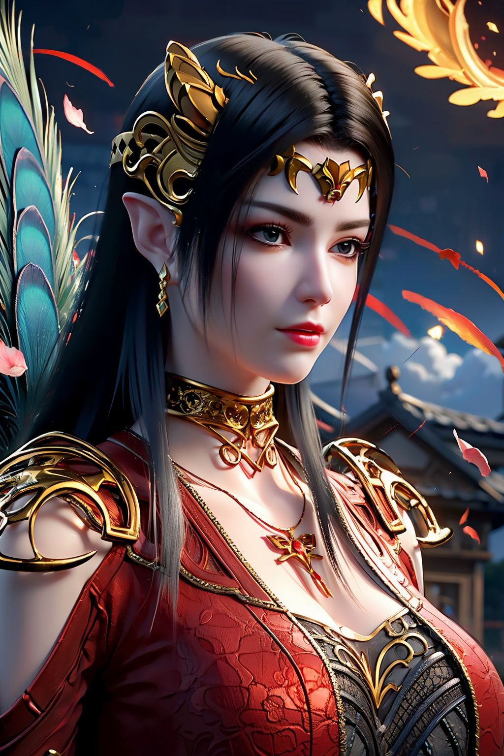  Best Quality, masterpiece, ultra-high resolution, (photo realistic: 1.4) , Surrealism, Fantastical verisimilitude, beautiful blue-skinned goddess Phoenix Peacock on her head, fantastical creation, thriller color scheme, surrealism, abstract, psychedelic, 1 girl,flower,castle,jyy-hd,1 girl,mds-hd,xwhd,yx-hd,dzn-hd,mxt-hd
