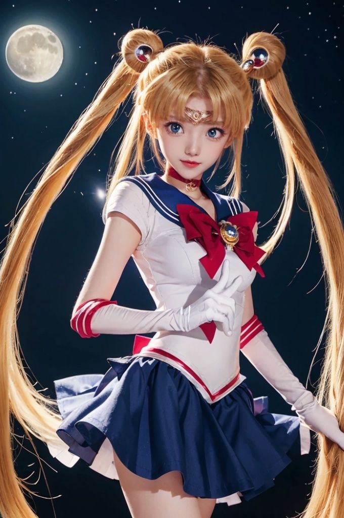  (best illumination, best shadow, extremely delicate and beautiful), (official art, beautiful and aesthetic:1.2), pose for picture,big_breast,
shuobingyue, 1girl, tsukino usagi, solo, sailor moon, long hair, blue sailor collar, sailor senshi uniform, sailor collar, magical girl, red bow, blonde hair, bow, skirt, boots, knee boots, twintails, red choker, gloves, choker, blue eyes, blue skirt, double bun, hair bun, white gloves, moon, elbow gloves, very long hair, back bow, full body