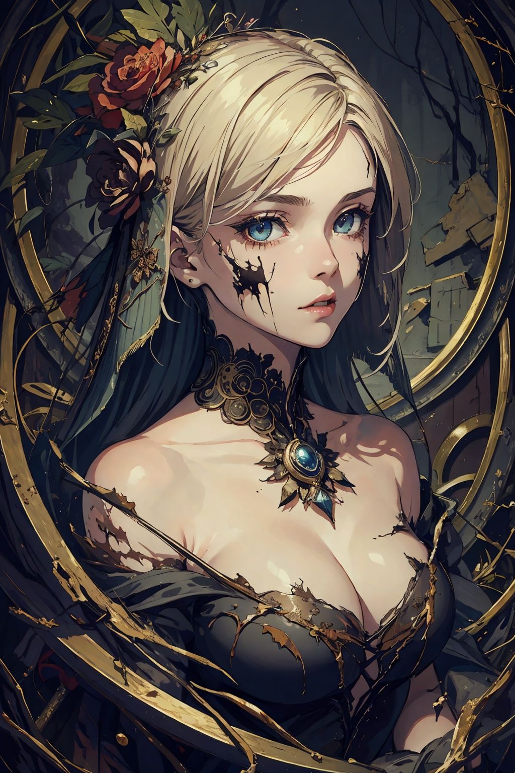  (masterpiece, top quality, best quality, official art, beautiful and aesthetic:1.2), (1girl), extreme detailed,(decay art:1.3),highest detailed