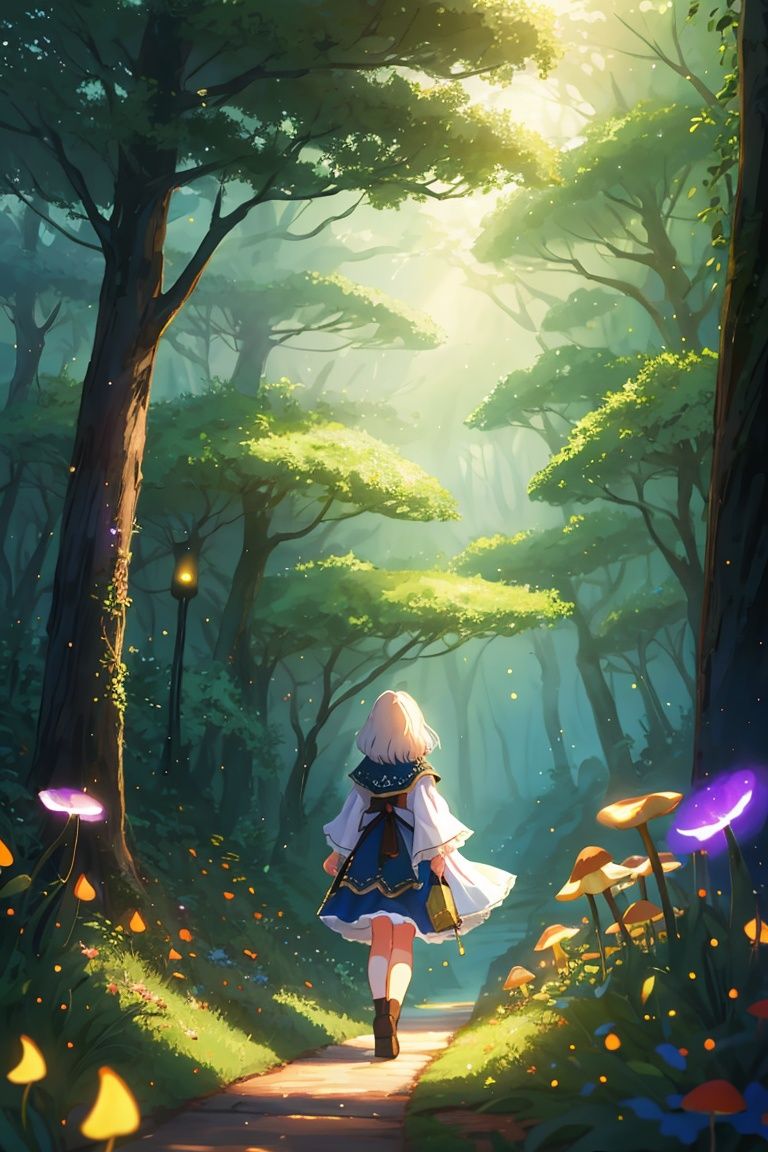  masterpiece, best quality, high quality,extremely detailed CG unity 8k wallpaper, An enchanting and dreamy scene of a fantasy forest, (with towering trees), glowing mushrooms, and hidden fairy glens, creating a sense of mystique and enchantment, BREAK, (1 cute girl, solo, chasing fireflies:1.5, full body), artstation, digital illustration, intricate, trending, pastel colors, oil paiting, award winning photography, Bokeh, Depth of Field, HDR, bloom, Chromatic Aberration ,Photorealistic,extremely detailed, trending on artstation, trending on CGsociety, Intricate, High Detail, dramatic