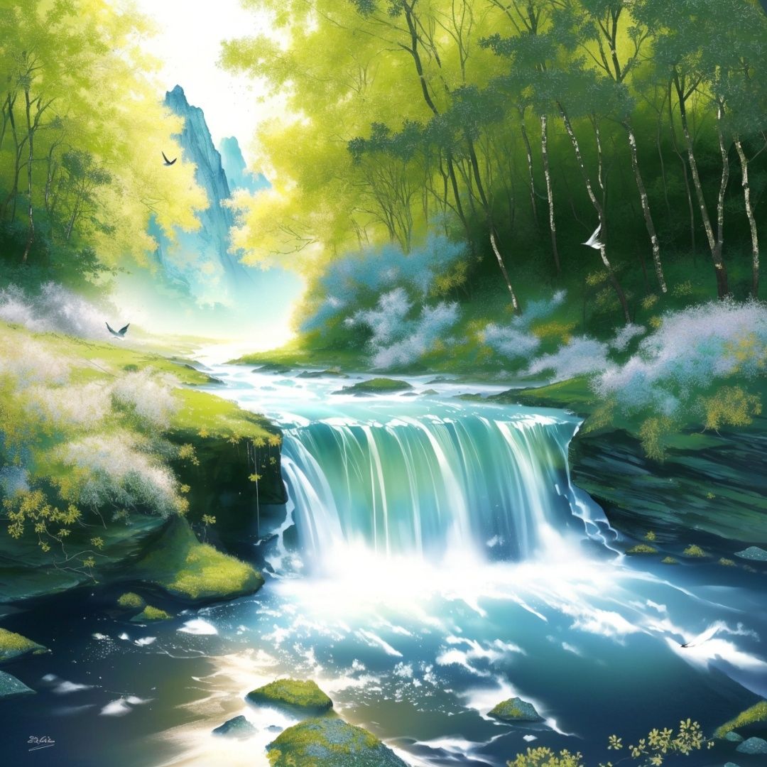 (8k, RAW photo, best quality, masterpiece:1.2),(super realistic, photo-realistic:1.3), ultra-detailed, extremely detailed cg 8k wallpaper,hatching (texture),skin gloss,light persona,(crystalstexture skin:1.2), (extremely delicate and beautiful), gf-hd,scenery, no humans, outdoors, nature, tree, sky, forest, mountain, landscape, bird,  <lora:1017gf-000016:0.8>