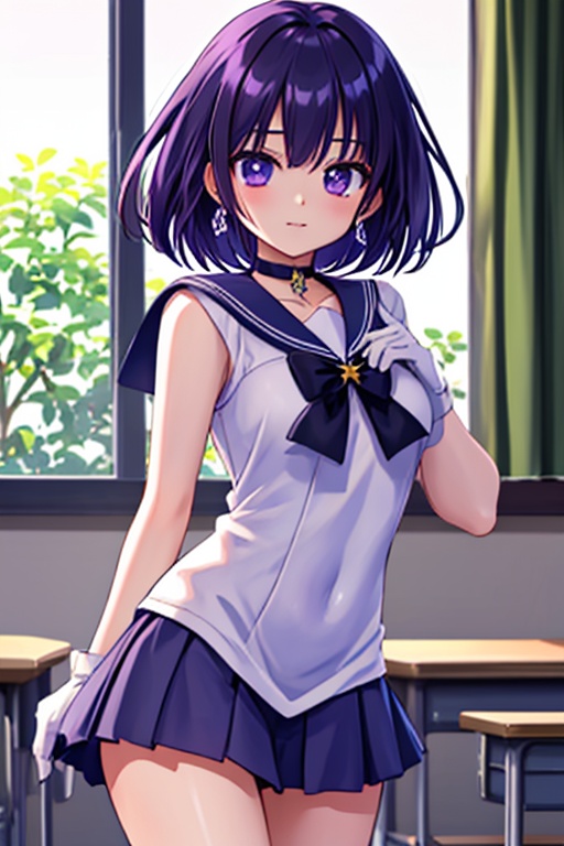 a 6-year-old Japanese schoolgirl,  incorporating Sailor Saturn elements, on Tensor.Art