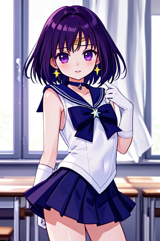 A beautiful and detailed illustration of a 6-year-old Japanese schoolgirl in a classroom setting,  incorporating Sailor Sa...