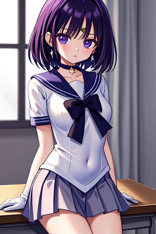 a 6-year-old Japanese schoolgirl,  incorporating Sailor Saturn elements, on Tensor.Art