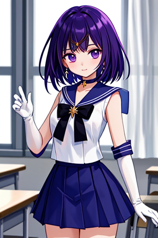 A beautiful and detailed illustration of a 6-year-old Japanese schoolgirl in a classroom setting,  incorporating Sailor Sa...