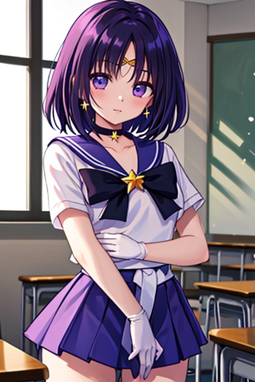 a 6-year-old Japanese schoolgirl,  incorporating Sailor Saturn elements, on Tensor.Art