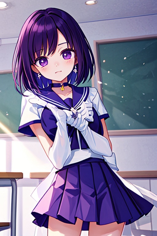 A beautiful and detailed illustration of a 6-year-old Japanese schoolgirl in a classroom setting,  incorporating Sailor Sa...