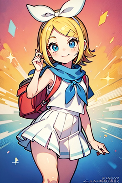 a cartoon girl in a sailor outfit with a backpack and a scarf,  loli in dress,  rei hiroe on Tensor.Art