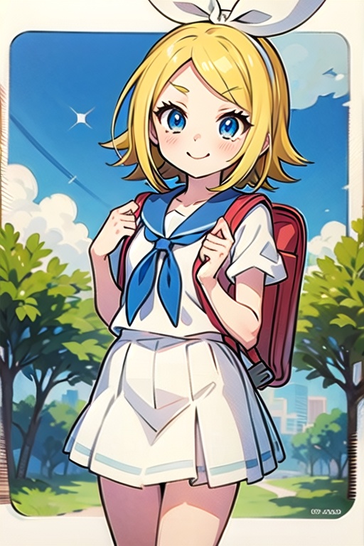 a cartoon girl in a sailor outfit with a backpack and a scarf,  loli in dress,  rei hiroe on Tensor.Art