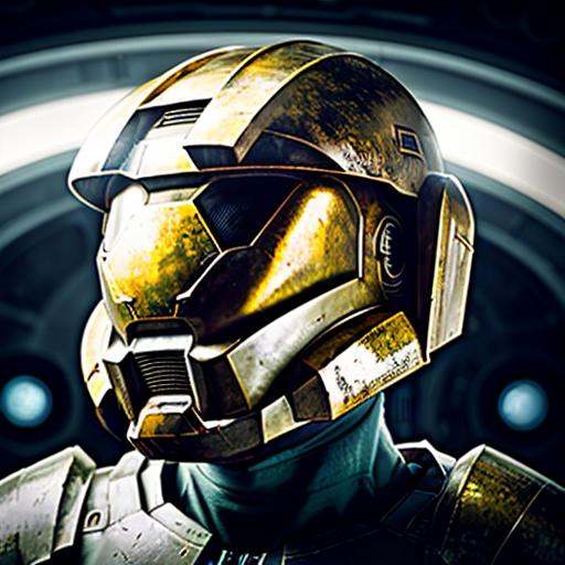 man with halo armor,  in a space base,  lightly rusty halo armor on Tensor.Art
