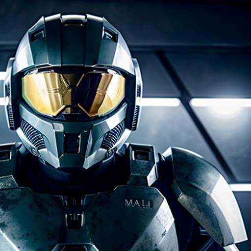 man with halo armor,  in a space base,  lightly rusty halo armor on Tensor.Art