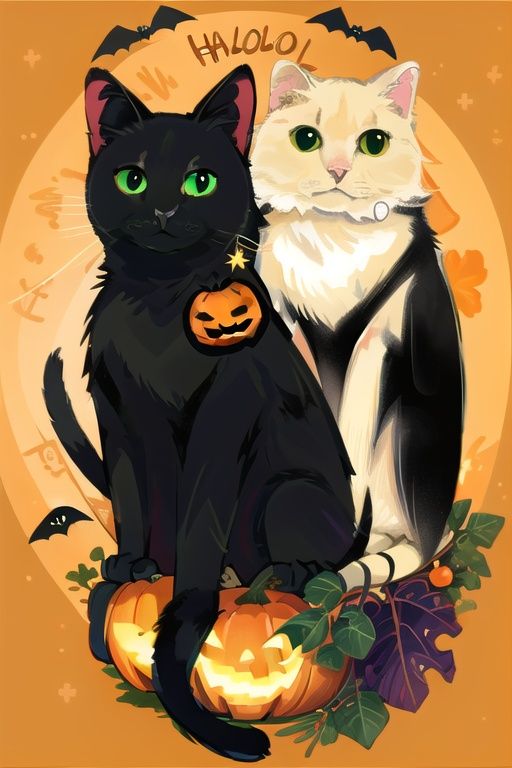 (masterpiece, best quality, high quality, real, realistic, super detailed,full detail,4k,8k),
NYCuteHalloween, cat, black cat, no humans, halloween, jack-o'-lantern, happy halloween, bat (animal), wings, orange background, pumpkin, animal focus, looking at viewer, animal, green eyes, bat wings, star (symbol), :3, ghost