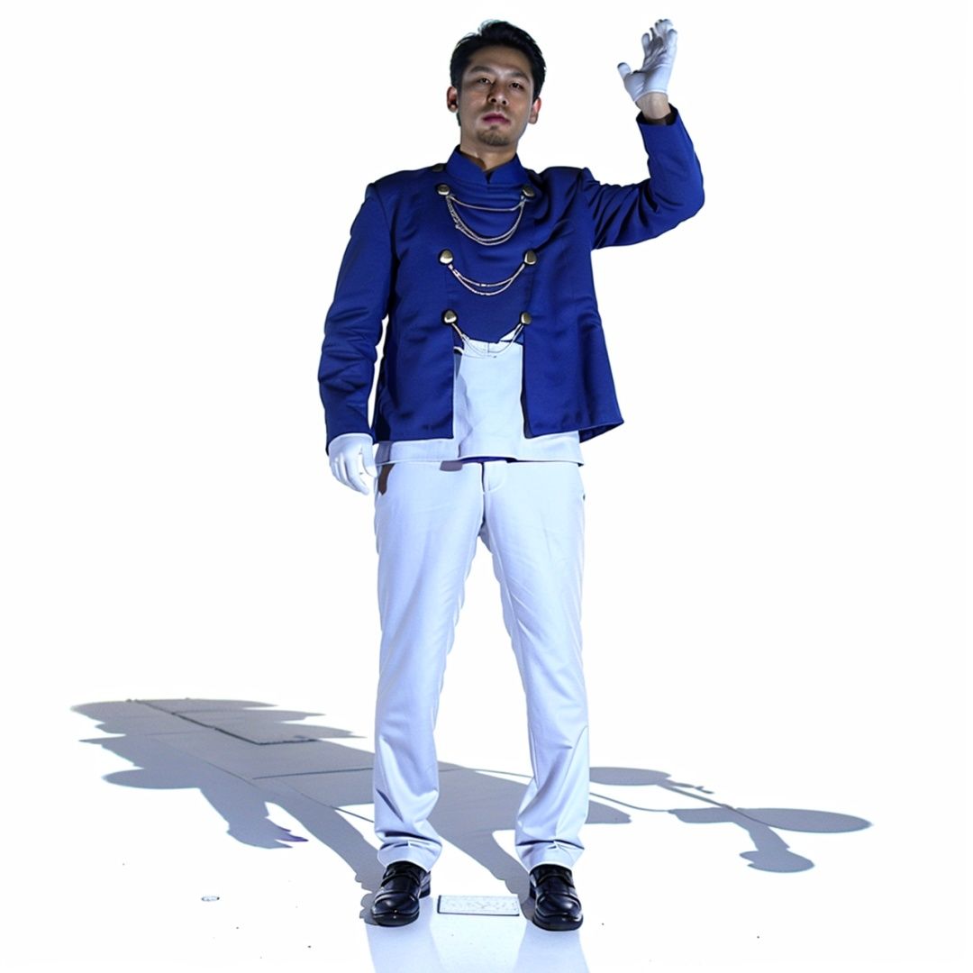  (masterpiece:1.3), (the best quality:1.2), (super fine illustrations:1.2), (Masterpiece), high quality, high detail,((white background:1.2)), looking at viewer, (SOLO:1.4),outline,,simple background,pants, jacket,military uniform,chain-link,jewelry,blue jacket,blue coat,uniform,necklace,white gloves