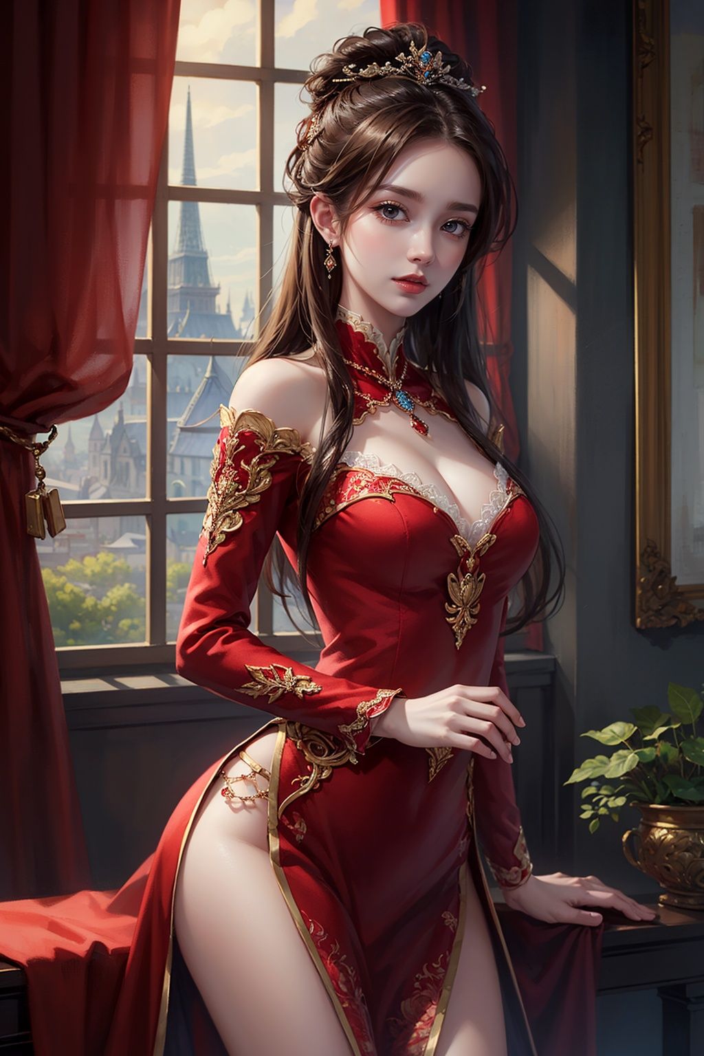  1girl,sanguo,red theme,(((masterpiece, best quality))),