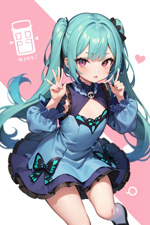 1girl,  anime girl with green hair and blue dress,  anime girl with teal hair on Tensor.Art