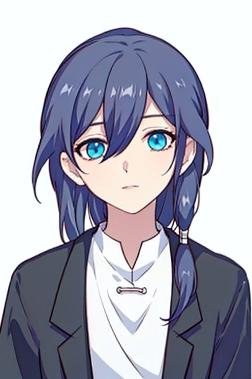 (masterpiece:1.3),(the best quality:1.2),(super fine illustrations:1.2),(Masterpiece),high quality,high detail,(white background:1.2),looking at viewer,(SOLO:1.4),outline,simple background,<lora:符华-休闲cn:0.8>, blue eyes,hair ribbon,hair flaps,suit,braid,long sleeves,white shirt,grey hair,low ponytail,collared shirt,black jacket,sleeves rolled up,low twintails,ribbon,hair between eyes,jacket,