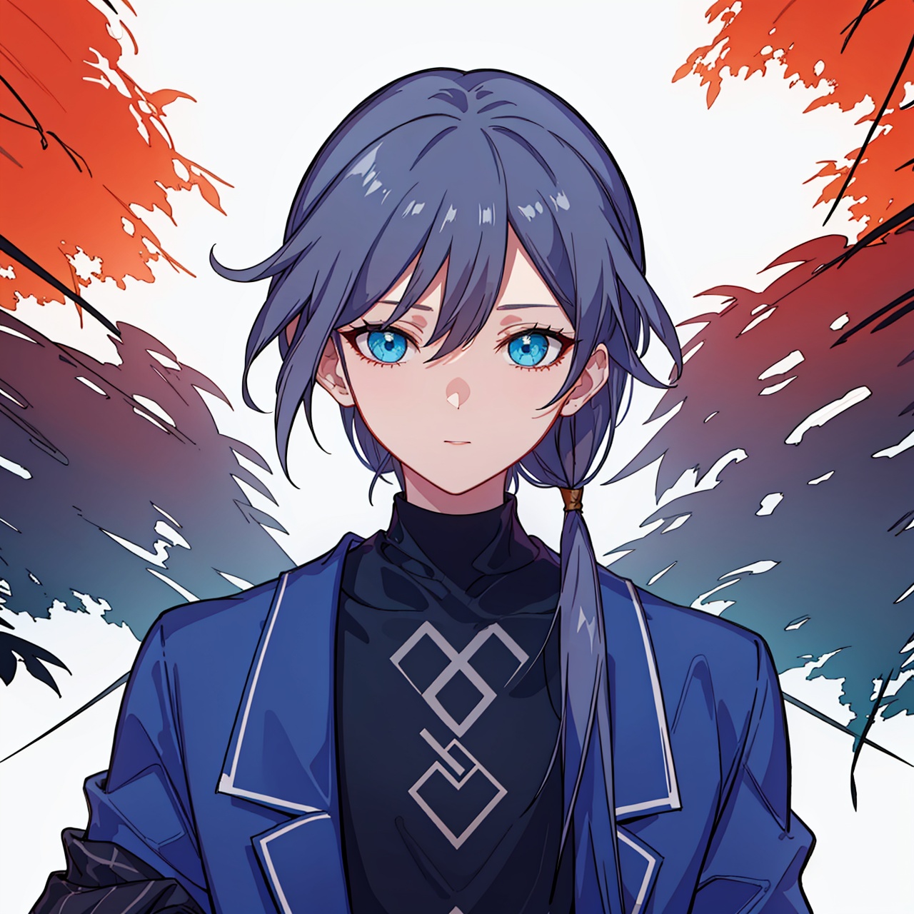  (masterpiece:1.3),(the best quality:1.2),(super fine illustrations:1.2),(Masterpiece),high quality,high detail,(white background:1.2),looking at viewer,(SOLO:1.4),outline,simplebackground,, blue eyes,shirt,long hair,hair flaps,thighhighs,track jacket,short sleeves,low-tied long hair,fu hua,jacket,tied shirt,hair between eyes,low twintails,collarbone,messy hair,