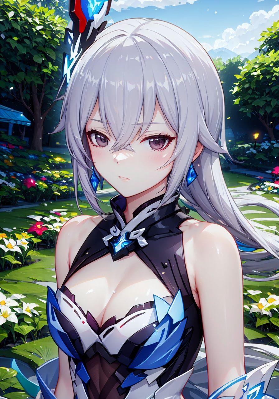 (detailed light), (an extremely delicate and beautiful), volume light, best shadow, flash, Depth of field, dynamic angle, Oily skin, 1 girl, upper body, Garden background <lora:布洛妮娅·扎伊切克-理之律者【Bronya Zaychik(honkai impact 3rd)】Herrscher of Reason:0.7>,Bronya Zaychik(honkai impact 3rd)