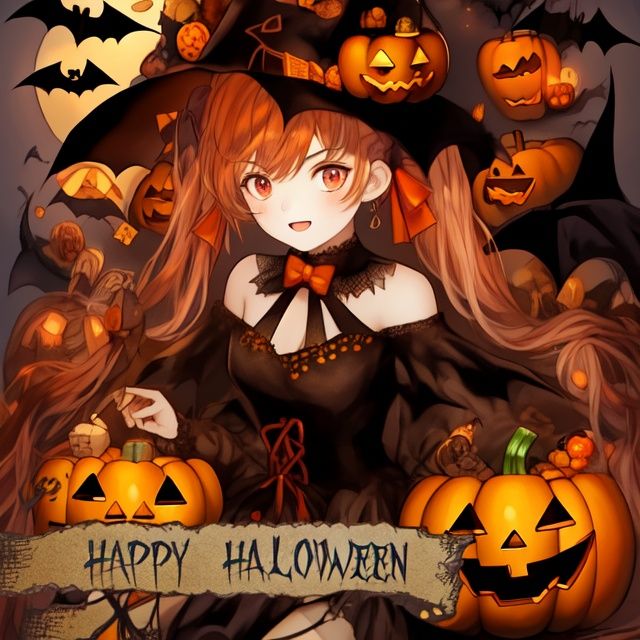 Best quality, 8k, cg,1girl,Halloween,jack-o'-lantern,bat,
