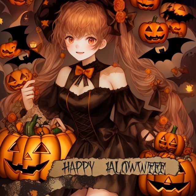  Best quality, 8k, cg,1girl,Halloween,jack-o'-lantern,bat,